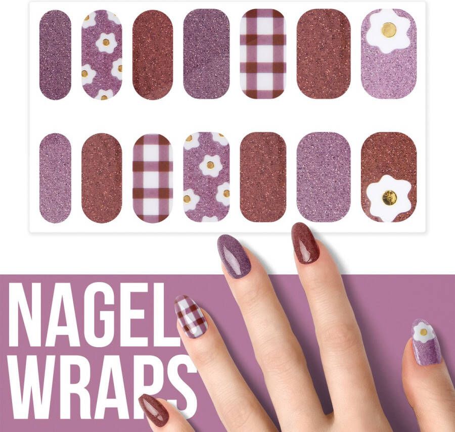 By Emily Nagel wrap Flowery purple | 14 stickers per vel | Nail wrap | Nail art | Trendy | Design | Nagellakvrij | Eenvoudig | Nagel art | Nagel wrap | Nagel stickers | Folie | Zelfklevend | Sjablonen