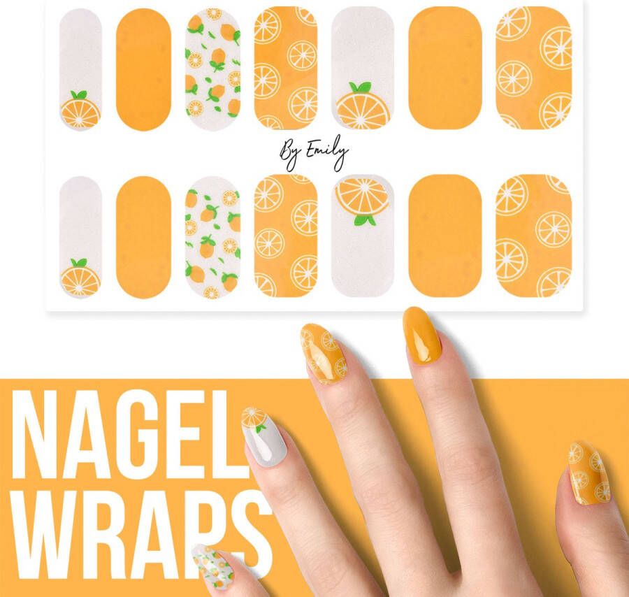 By Emily Nagel wrap Fresh Orange | 14 stickers | Nail wrap | Nail art | Trendy | Design | Nagellakvrij | Eenvoudig | Nagel wrap | Nagel stickers | Folie | Zelfklevend | Sjablonen