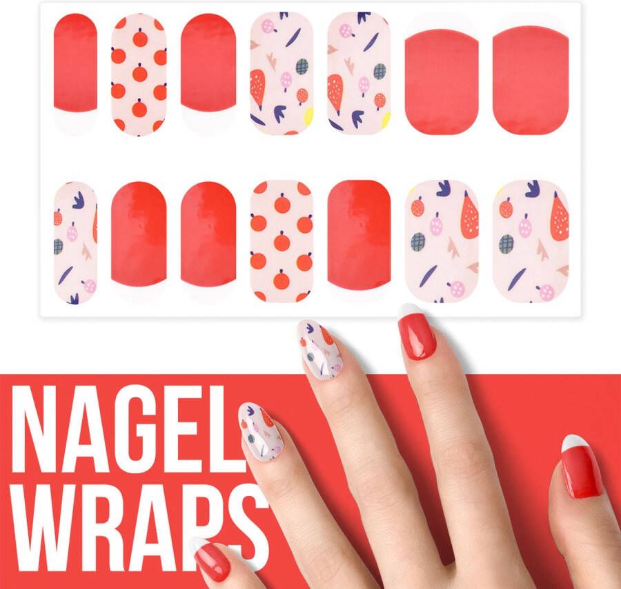 By Emily Nagel wrap Fruity Red | 14 stickers | Nail wrap | Nail art | Trendy | Design | Nagellakvrij | Eenvoudig | Nagel wrap | Nagel stickers | Folie | Zelfklevend | Sjablonen