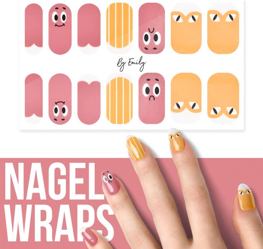 By Emily Nagel wrap Funny Faces Moederdag cadeaus 14 stickers Nail wrap Nail art Trendy Design Nagellakvrij Eenvoudig Nagel wrap Nagel stickers Folie Zelfklevend Sjablonen