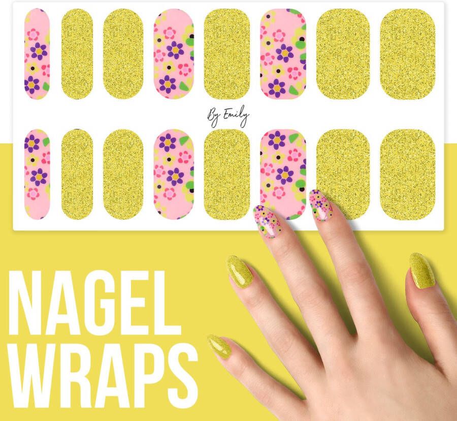 By Emily Nagel wrap Golden Blossom Moederdag cadeaus 16 stickers Nail wrap Nail art Trendy Design Nagellakvrij Eenvoudig Nagel wrap Nagel stickers Folie Zelfklevend Sjablonen