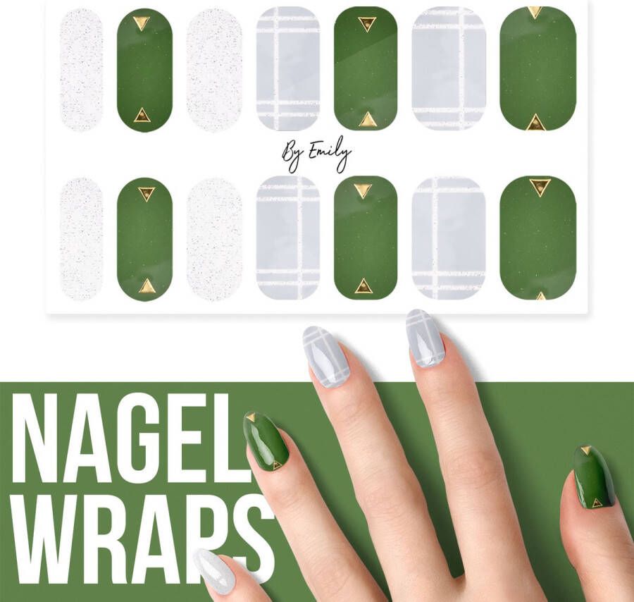 By Emily Nagel wrap Green & Gold Triangle | 14 stickers | Nail wrap | Nail art | Trendy | Design | Nagellakvrij | Eenvoudig | Nagel wrap | Nagel stickers | Folie | Zelfklevend | Sjablonen