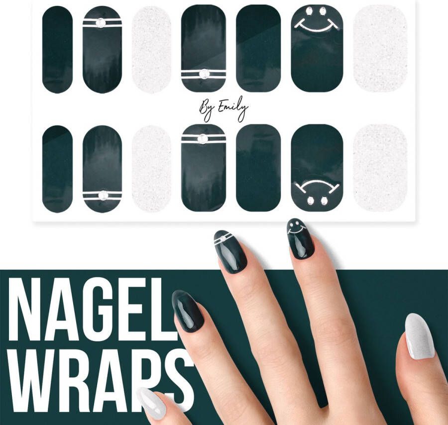 By Emily Nagel wrap Green Smile | 14 stickers | Nail wrap | Nail art | Trendy | Design | Nagellakvrij | Eenvoudig | Nagel wrap | Nagel stickers | Folie | Zelfklevend | Sjablonen