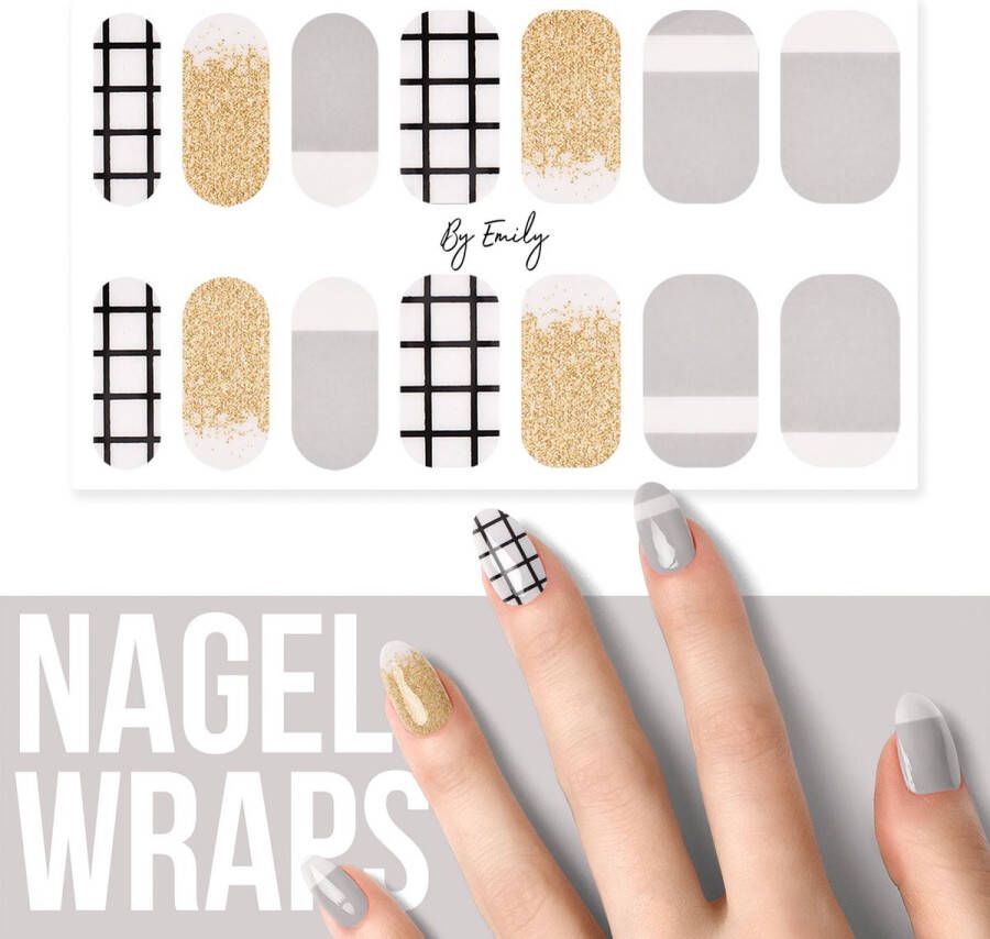 By Emily Nagel wrap Grey & Gold | 14 stickers | Nail wrap | Nail art | Trendy | Design | Nagellakvrij | Eenvoudig | Nagel wrap | Nagel stickers | Folie | Zelfklevend | Sjablonen