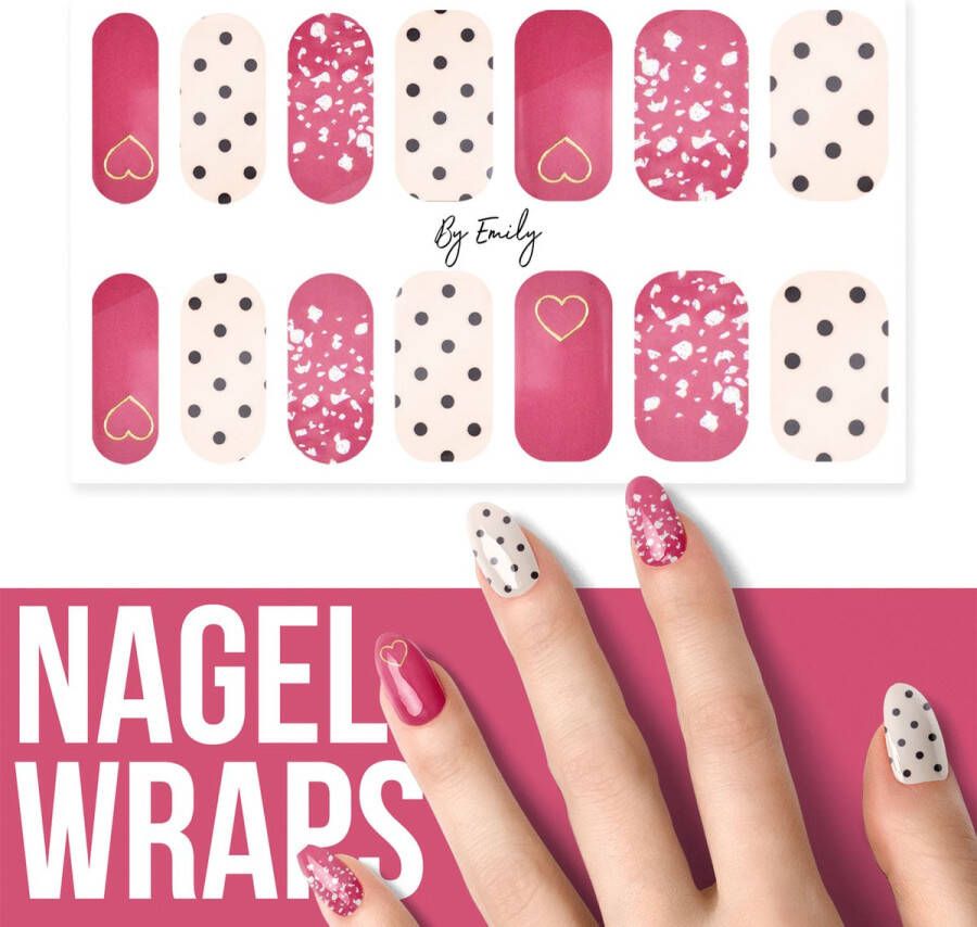 By Emily Nagel wrap Hearts & Polka's | 14 stickers | Nail wrap | Nail art | Trendy | Design | Nagellakvrij | Eenvoudig | Nagel wrap | Nagel stickers | Folie | Zelfklevend | Sjablonen