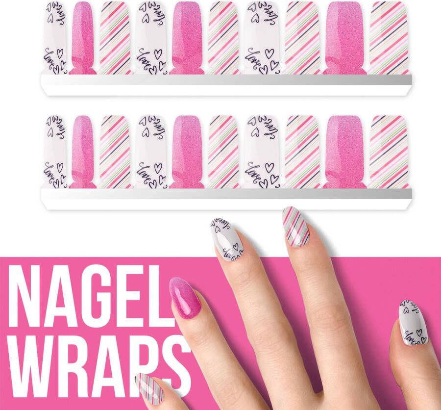 By Emily Nagel wrap Love in Pink | 20 stickers | Nail wrap | Nail art | Trendy | Design | Nagellakvrij | Eenvoudig | Nagel wrap | Nagel stickers | Folie | Zelfklevend | Sjablonen