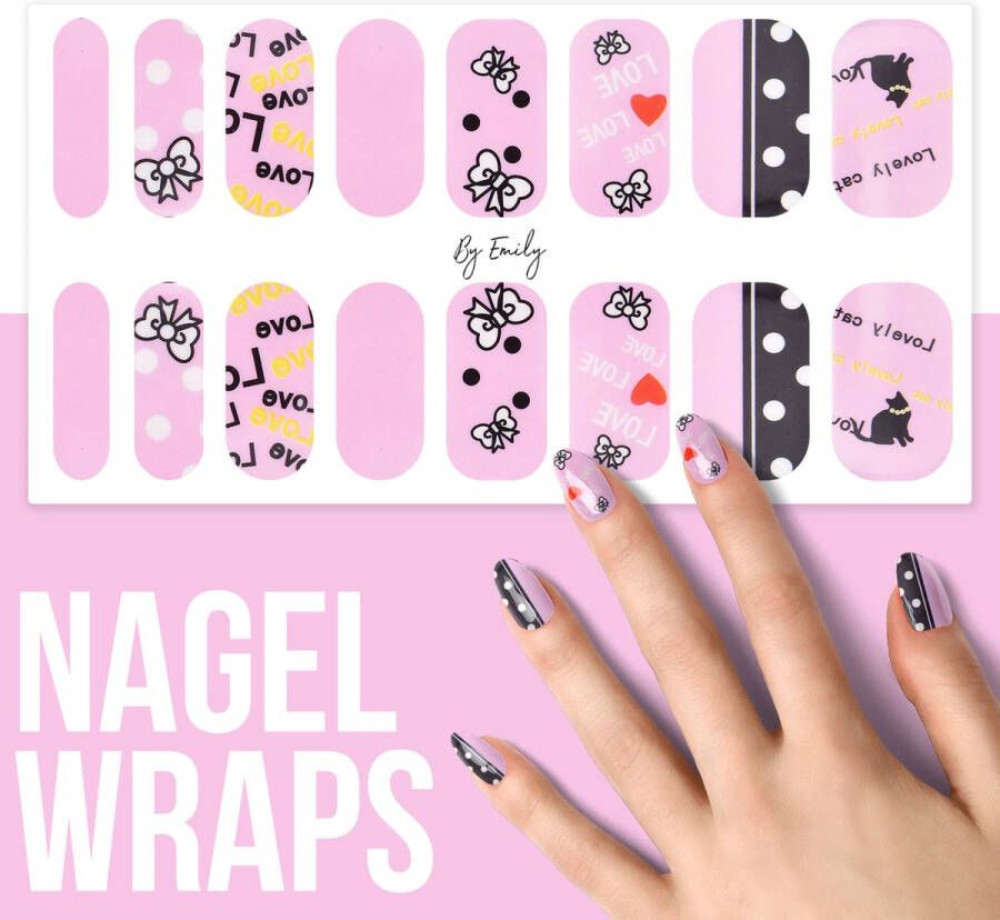 By Emily Nagel wrap Loving Bow | 16 stickers | Nail wrap | Nail art | Trendy | Design | Nagellakvrij | Eenvoudig | Nagel wrap | Nagel stickers | Folie | Zelfklevend | Sjablonen