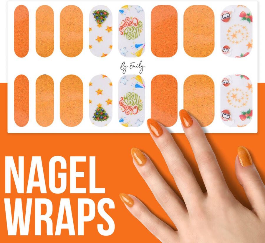 By Emily Nagel wrap Orange Christmas Kerst 16 stickers Nail wrap Nail art Trendy Design Nagellakvrij Eenvoudig Nagel wrap Nagel stickers Folie Zelfklevend Sjablonen