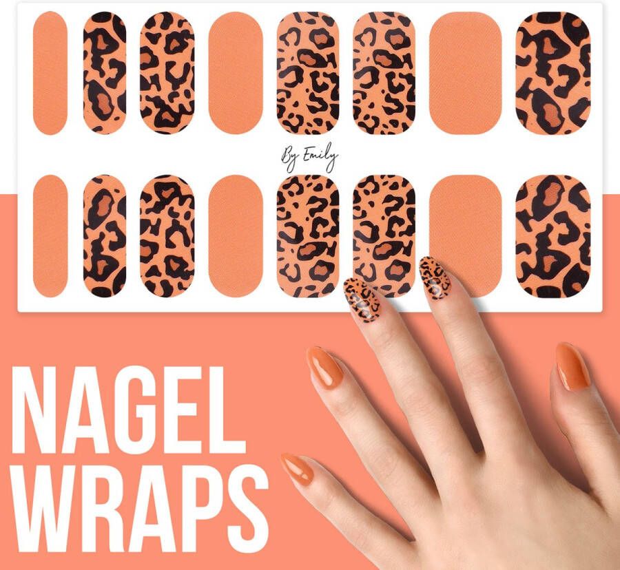 By Emily Nagel wrap Orange Leopard | 16 stickers | Nail wrap | Nail art | Trendy | Design | Nagellakvrij | Eenvoudig | Nagel wrap | Nagel stickers | Folie | Zelfklevend | Sjablonen