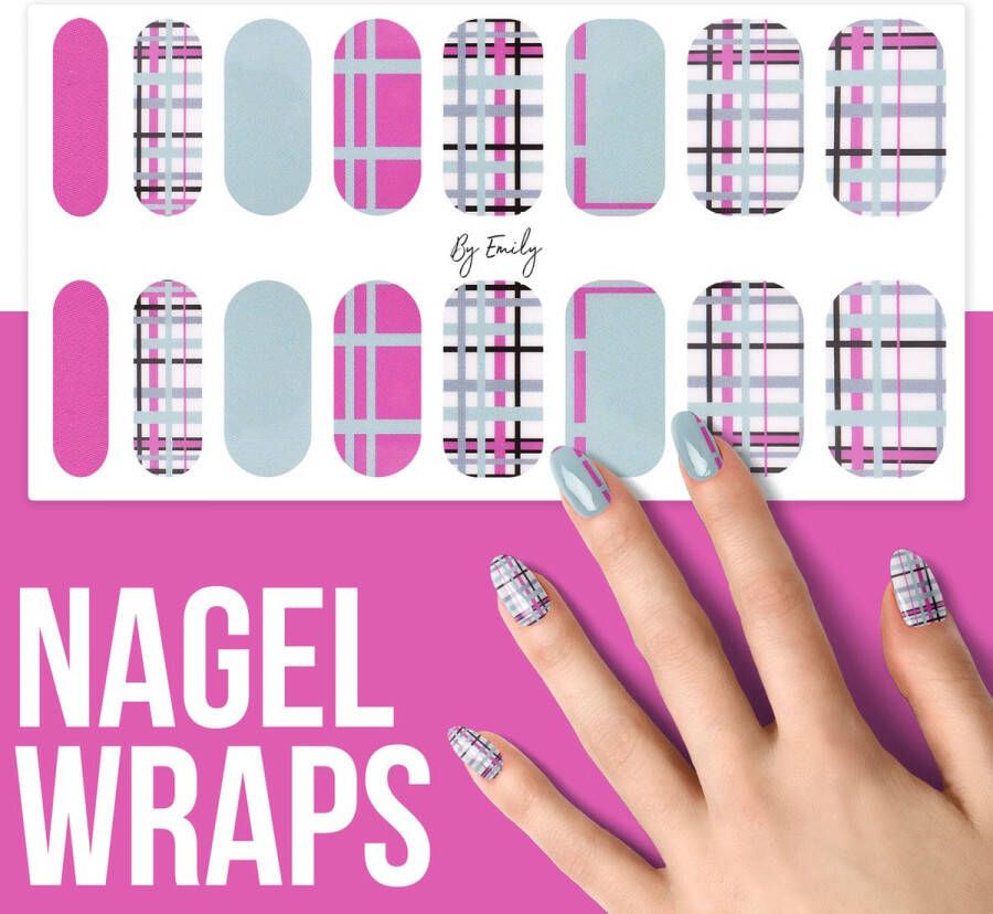 By Emily Nagel wrap Pink Checker | 16 stickers | Nail wrap | Nail art | Trendy | Design | Nagellakvrij | Eenvoudig | Nagel wrap | Nagel stickers | Folie | Zelfklevend | Sjablonen