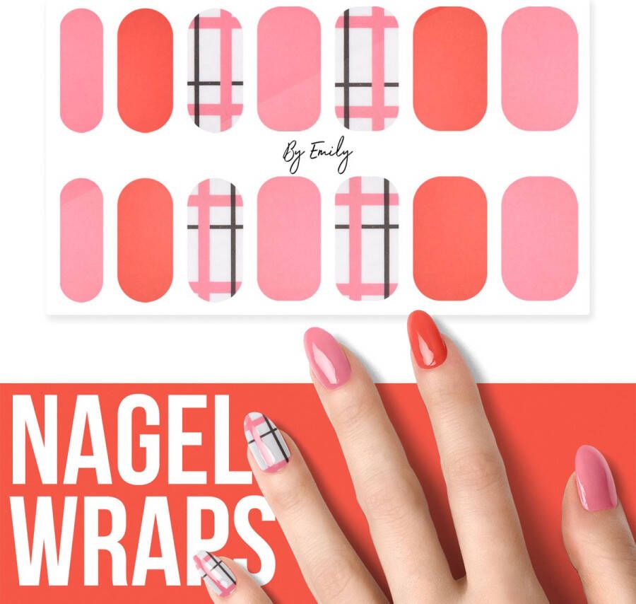 By Emily Nagel wrap Pink Checkered | 14 stickers | Nail wrap | Nail art | Trendy | Design | Nagellakvrij | Eenvoudig | Nagel wrap | Nagel stickers | Folie | Zelfklevend | Sjablonen