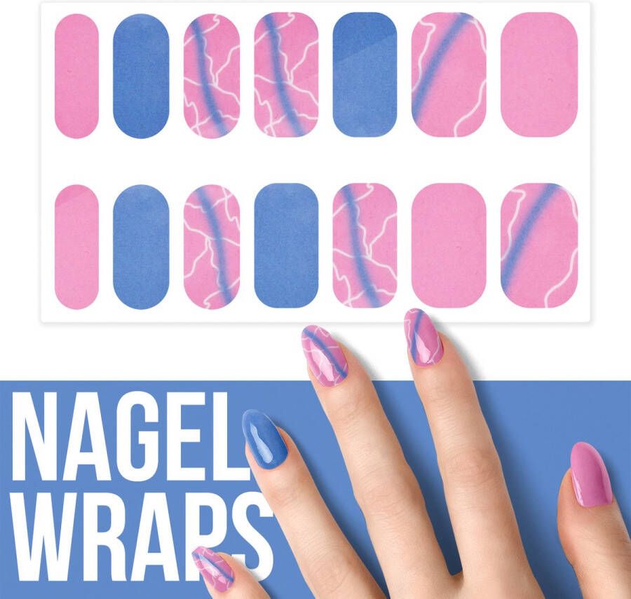 By Emily Nagel wrap Pink & Blue | 14 stickers per vel | Nail wrap | Nail art | Trendy | Design | Nagellakvrij | Eenvoudig | Nagel art | Nagel wrap | Nagel stickers | Folie | Zelfklevend | Sjablonen