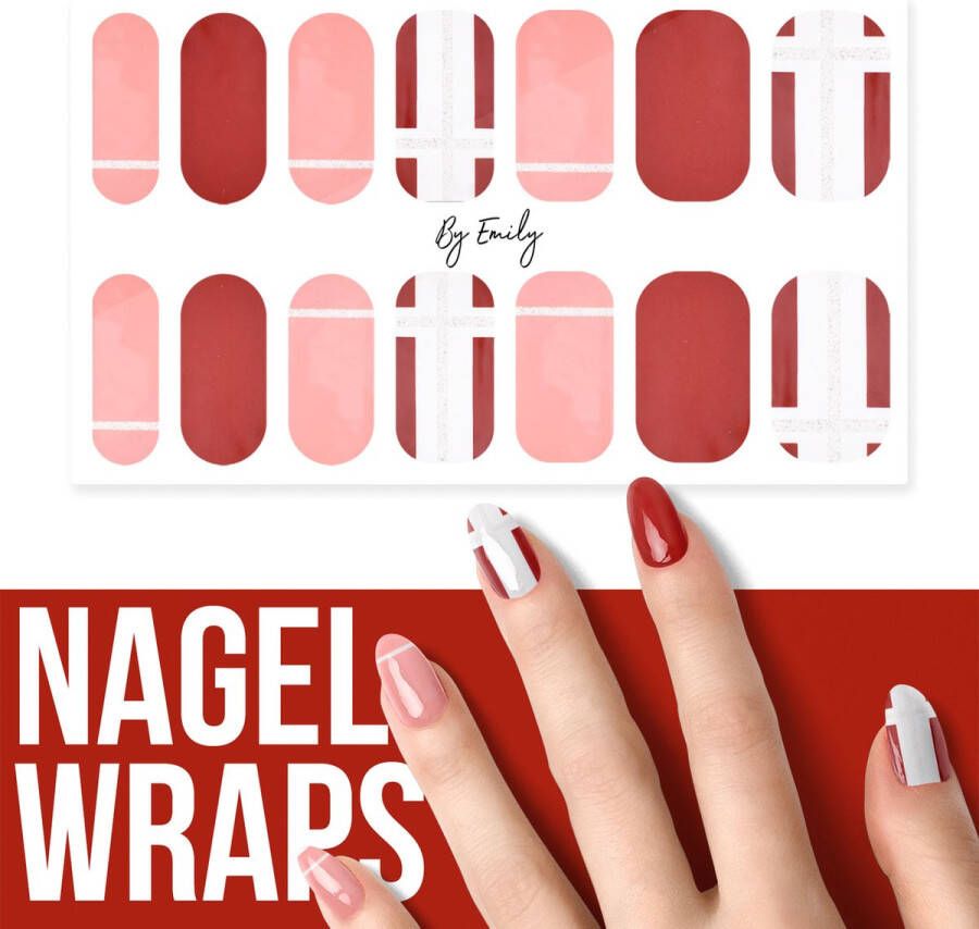 By Emily Nagel wrap Pink & Red Lined | 14 stickers | Nail wrap | Nail art | Trendy | Design | Nagellakvrij | Eenvoudig | Nagel wrap | Nagel stickers | Folie | Zelfklevend | Sjablonen