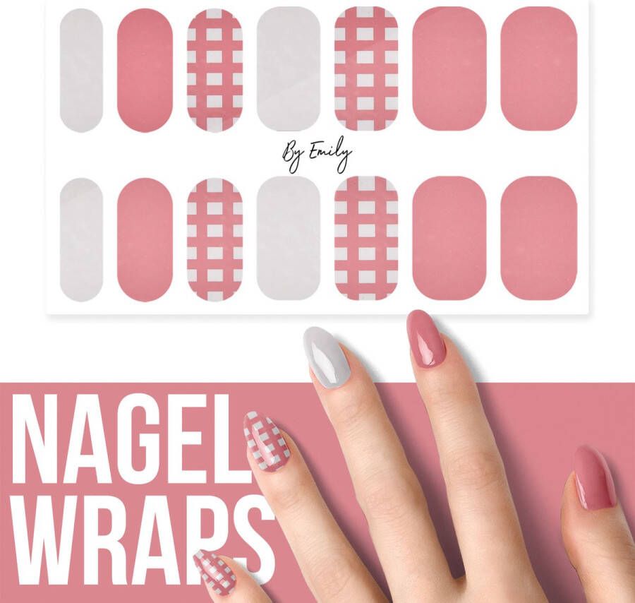 By Emily Nagel wrap Pink & White | 14 stickers | Nail wrap | Nail art | Trendy | Design | Nagellakvrij | Eenvoudig | Nagel wrap | Nagel stickers | Folie | Zelfklevend | Sjablonen