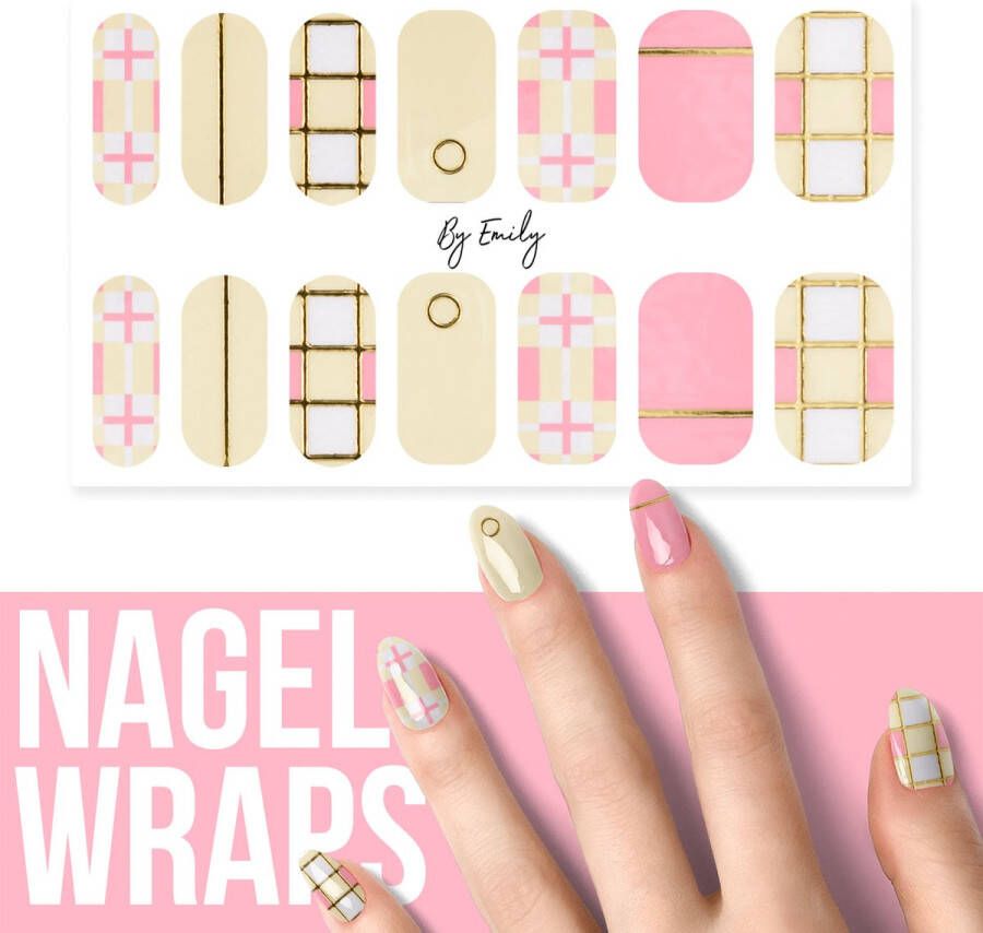 By Emily Nagel wrap Pink & Yellow | 14 stickers | Nail wrap | Nail art | Trendy | Design | Nagellakvrij | Eenvoudig | Nagel wrap | Nagel stickers | Folie | Zelfklevend | Sjablonen