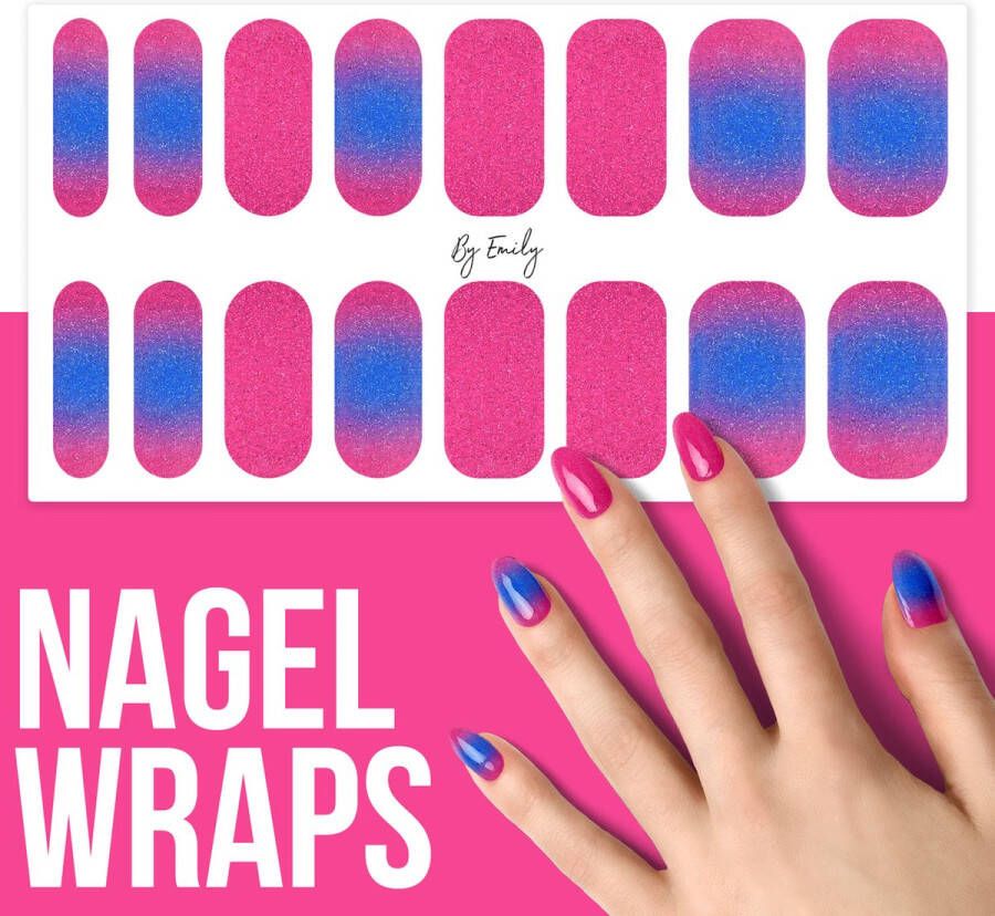 By Emily Nagel wrap Pink tips with Blue | 16 stickers | Nail wrap | Nail art | Trendy | Design | Nagellakvrij | Eenvoudig | Nagel wrap | Nagel stickers | Folie | Zelfklevend | Sjablonen