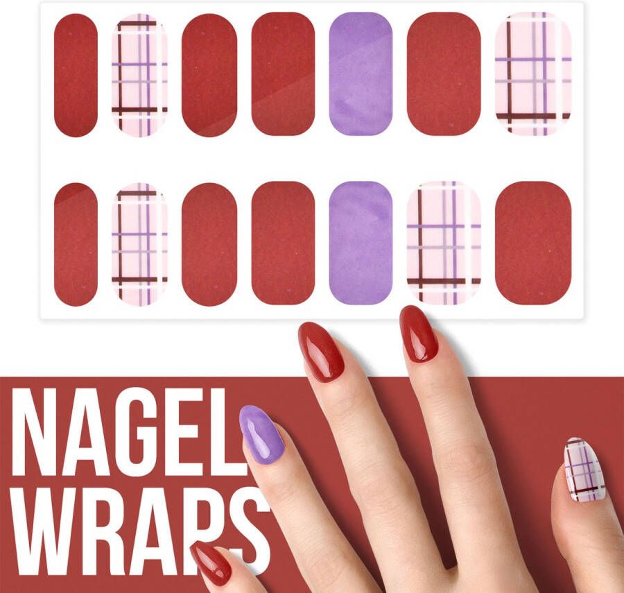 By Emily Nagel wrap Purple & Checkered | 14 stickers | Nail wrap | Nail art | Trendy | Design | Nagellakvrij | Eenvoudig | Nagel wrap | Nagel stickers | Folie | Zelfklevend | Sjablonen