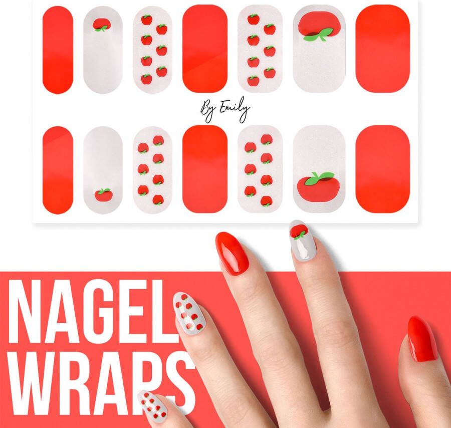 By Emily Nagel wrap Red Apple | 14 stickers | Nail wrap | Nail art | Trendy | Design | Nagellakvrij | Eenvoudig | Nagel wrap | Nagel stickers | Folie | Zelfklevend | Sjablonen