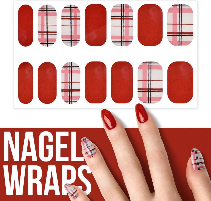 By Emily Nagel wrap Red Checkered | 14 stickers | Nail wrap | Nail art | Trendy | Design | Nagellakvrij | Eenvoudig | Nagel wrap | Nagel stickers | Folie | Zelfklevend | Sjablonen