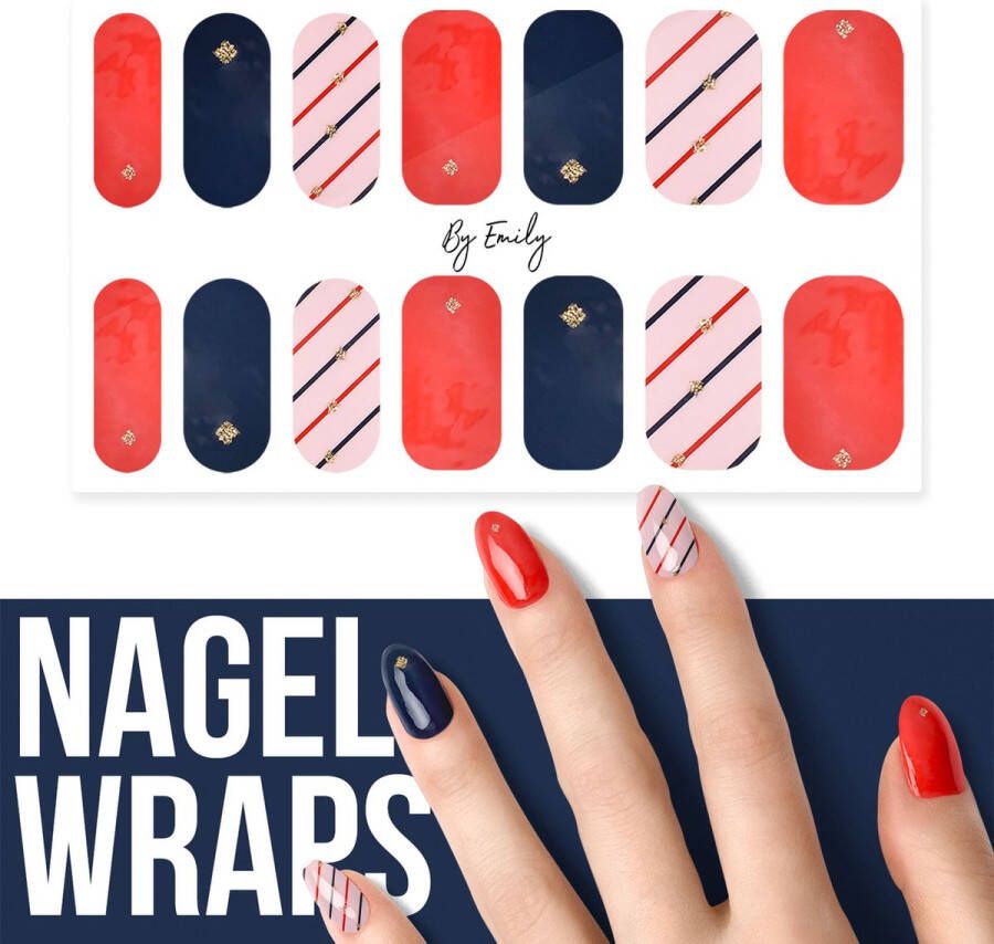 By Emily Nagel wrap Red & Blue Dash | 14 stickers | Nail wrap | Nail art | Trendy | Design | Nagellakvrij | Eenvoudig | Nagel wrap | Nagel stickers | Folie | Zelfklevend | Sjablonen