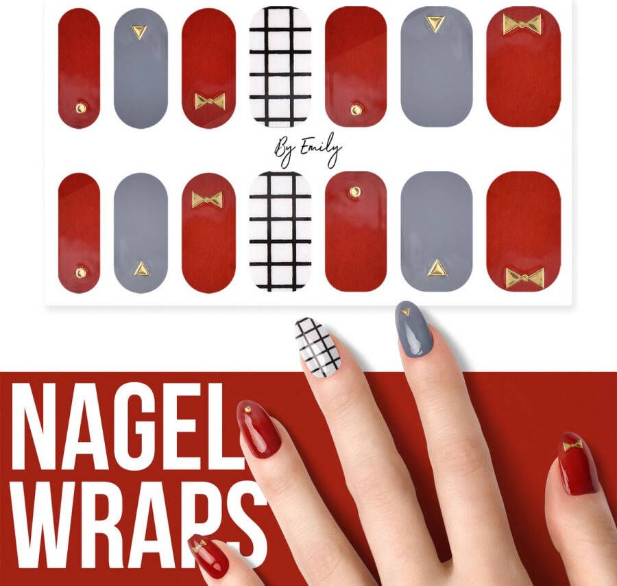 By Emily Nagel wrap Red & Grey Triangle | 14 stickers | Nail wrap | Nail art | Trendy | Design | Nagellakvrij | Eenvoudig | Nagel wrap | Nagel stickers | Folie | Zelfklevend | Sjablonen