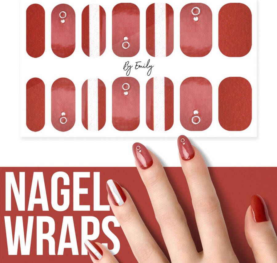 By Emily Nagel wrap Red & White Line | 14 stickers | Nail wrap | Nail art | Trendy | Design | Nagellakvrij | Eenvoudig | Nagel wrap | Nagel stickers | Folie | Zelfklevend | Sjablonen