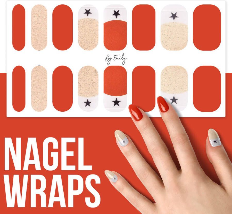 By Emily Nagel wrap Red Gold Star Moederdag cadeaus 16 stickers Nail wrap Nail art Trendy Design Nagellakvrij Eenvoudig Nagel wrap Nagel stickers Folie Zelfklevend Sjablonen