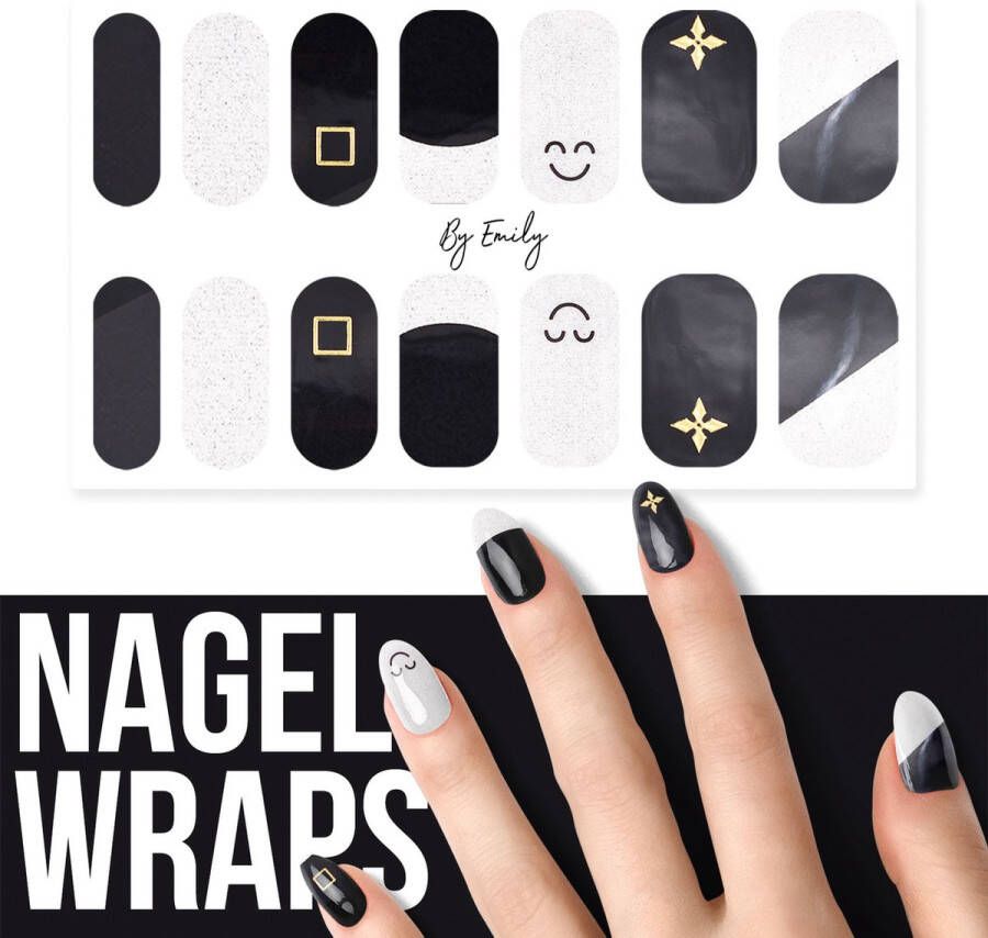 By Emily Nagel wrap Smile in Black | 14 stickers | Nail wrap | Nail art | Trendy | Design | Nagellakvrij | Eenvoudig | Nagel wrap | Nagel stickers | Folie | Zelfklevend | Sjablonen