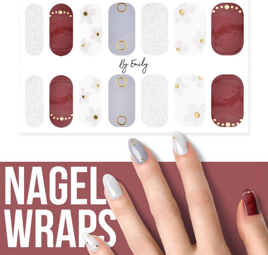 By Emily Nagel wrap Sparkly Flowers in White | 14 stickers | Nail wrap | Nail art | Trendy | Design | Nagellakvrij | Eenvoudig | Nagel wrap | Nagel stickers | Folie | Zelfklevend | Sjablonen