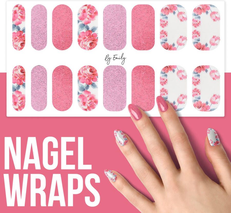 By Emily Nagel wrap Sparkly Pink Flowers | 16 stickers | Nail wrap | Nail art | Trendy | Design | Nagellakvrij | Eenvoudig | Nagel wrap | Nagel stickers | Folie | Zelfklevend | Sjablonen