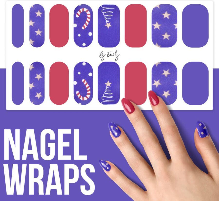 By Emily Nagel wrap Starly Candy Cane Christmas Kerst 16 stickers Nail wrap Nail art Trendy Design Nagellakvrij Eenvoudig Nagel wrap Nagel stickers Folie Zelfklevend Sjablonen