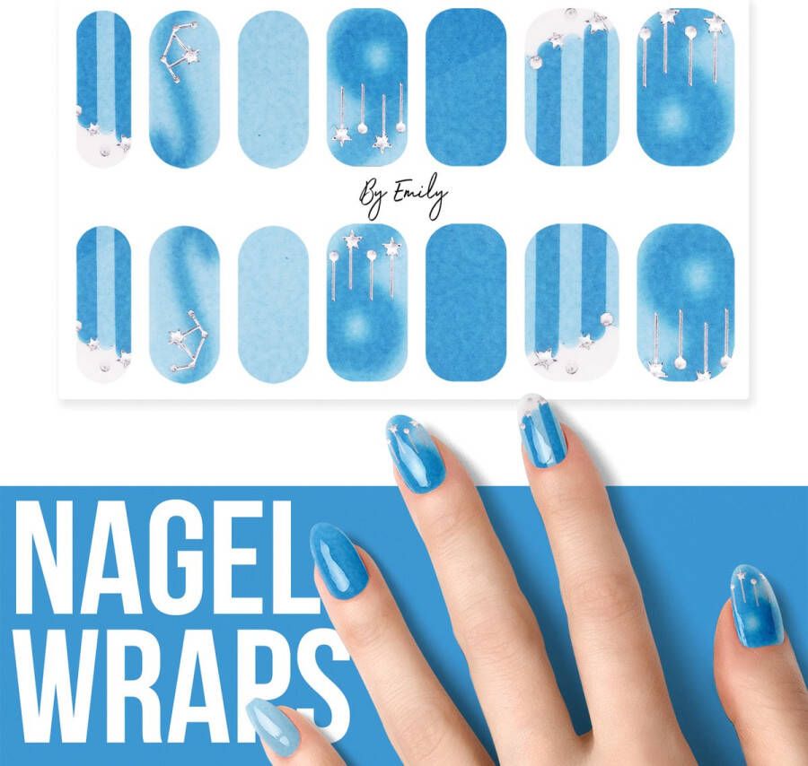 By Emily Nagel wrap Starry Blue | 14 stickers per vel | Nail wrap | Nail art | Trendy | Design | Nagellakvrij | Eenvoudig | Nagel art | Nagel wrap | Nagel stickers | Folie | Zelfklevend | Sjablonen