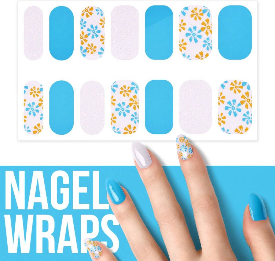 By Emily Nagel wrap Summer Blue Flowers | 14 stickers per vel | Nail wrap | Nail art | Trendy | Design | Nagellakvrij | Eenvoudig | Flowers & Blue | Nagel wrap | Nagel stickers | Folie | Zelfklevend | Sjablonen
