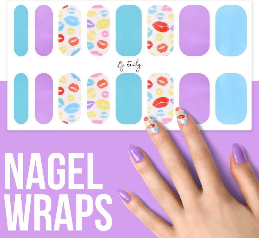By Emily Nagel wrap Sweet Kisses | 16 stickers | Nail wrap | Nail art | Trendy | Design | Nagellakvrij | Eenvoudig | Nagel wrap | Nagel stickers | Folie | Zelfklevend | Sjablonen