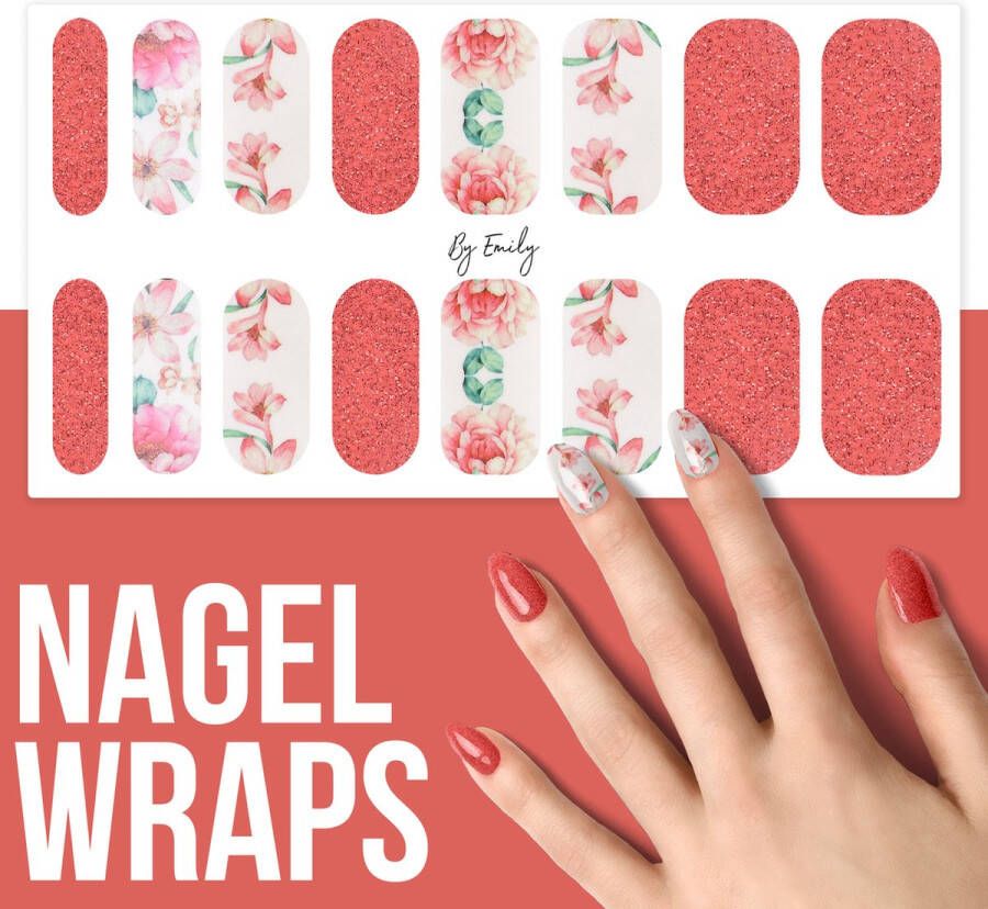 By Emily Nagel wrap The red flowers | 16 stickers | Nail wrap | Nail art | Trendy | Design | Nagellakvrij | Eenvoudig | Nagel wrap | Nagel stickers | Folie | Zelfklevend | Sjablonen