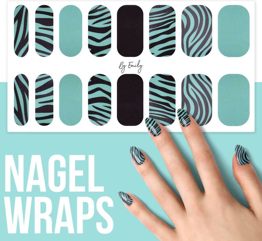 By Emily Nagel wrap Turquoise Zebra | 16 stickers | Nail wrap | Nail art | Trendy | Design | Nagellakvrij | Eenvoudig | Nagel wrap | Nagel stickers | Folie | Zelfklevend | Sjablonen