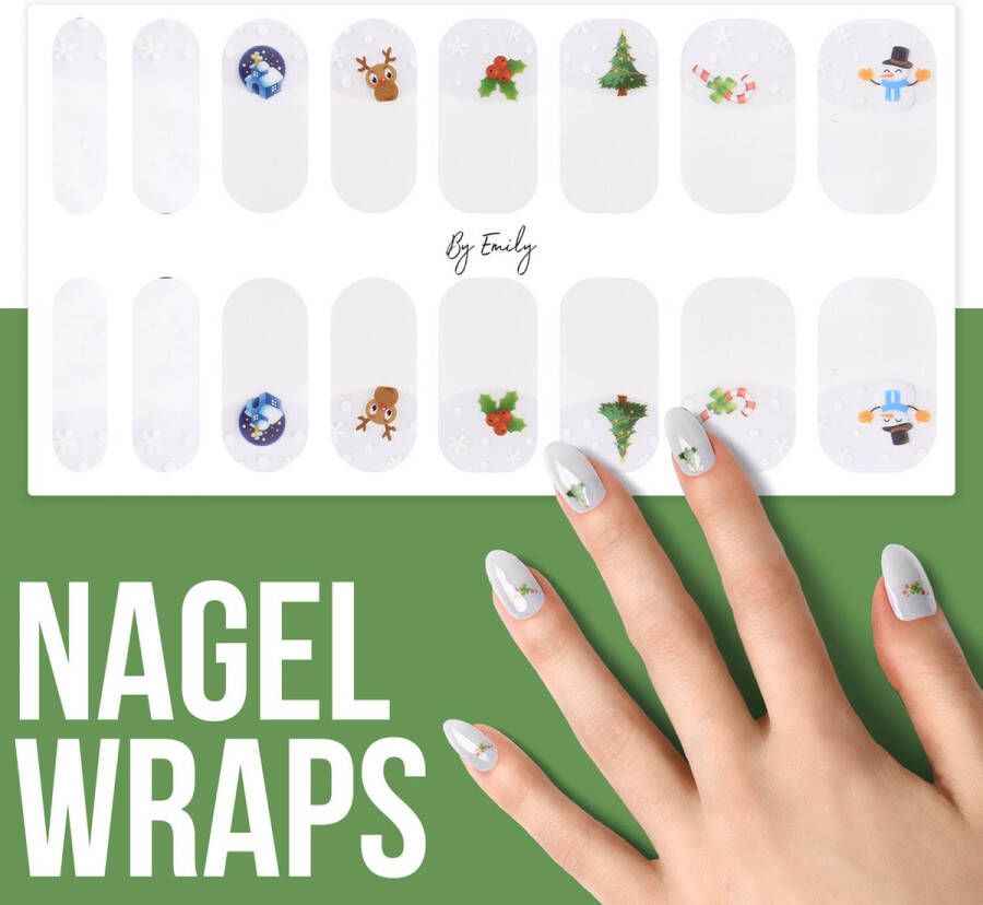 By Emily Nagel wrap White Christmas Kerst 16 stickers Nail wrap Nail art Trendy Design Nagellakvrij Eenvoudig Nagel wrap Nagel stickers Folie Zelfklevend Sjablonen