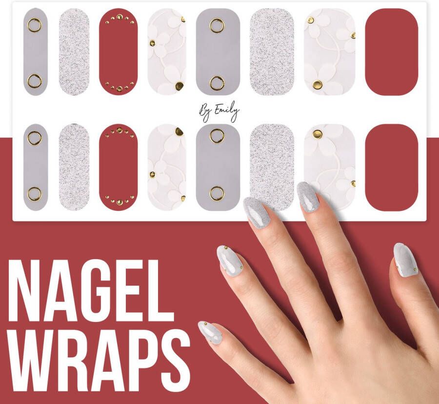 By Emily Nagel wrap White Flowers & Gold | 16 stickers | Nail wrap | Nail art | Trendy | Design | Nagellakvrij | Eenvoudig | Nagel wrap | Nagel stickers | Folie | Zelfklevend | Sjablonen