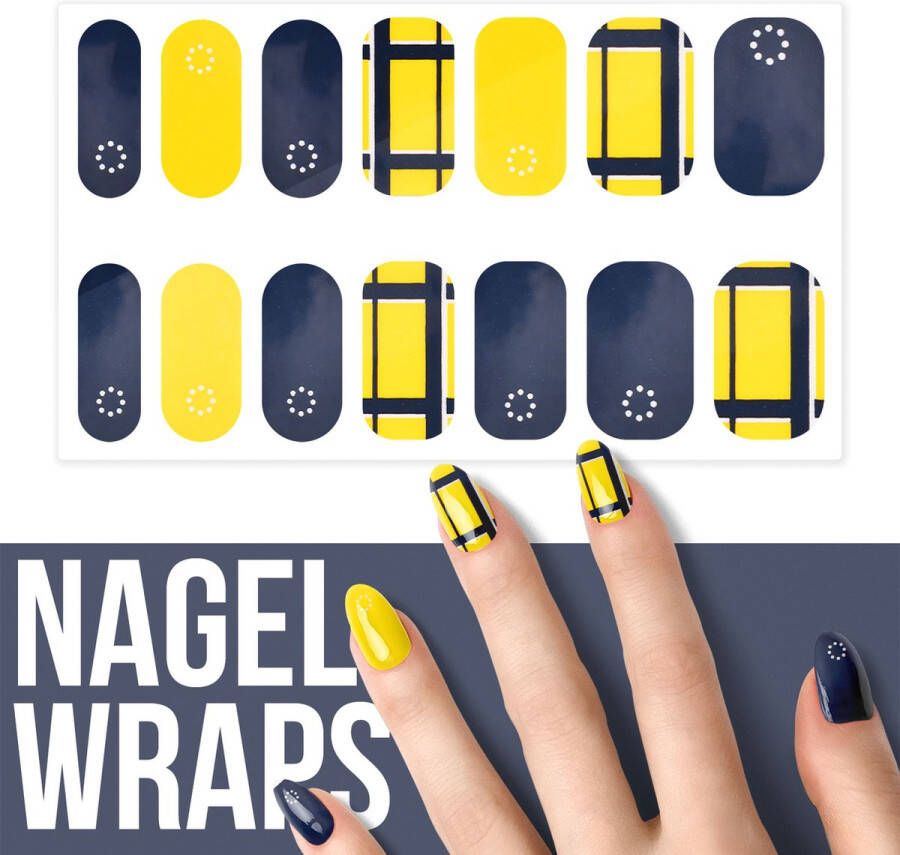 By Emily Nagel wrap Yellow & Blue | 14 stickers | Nail wrap | Nail art | Trendy | Design | Nagellakvrij | Eenvoudig | Nagel wrap | Nagel stickers | Folie | Zelfklevend | Sjablonen