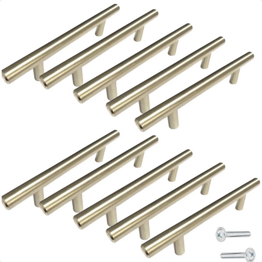 By MJM T-greep Rvs 200mm SET 10 stuks Hartafstand 128mm Rvs Meubelgreep Rvs Keukengreep Rvs- Greep Rvs Deurgreep Handgreep keukenkastjes keukenkast handgrepen kast meubelgrepen Handgrepen voor deurtjes inclusief schroeven