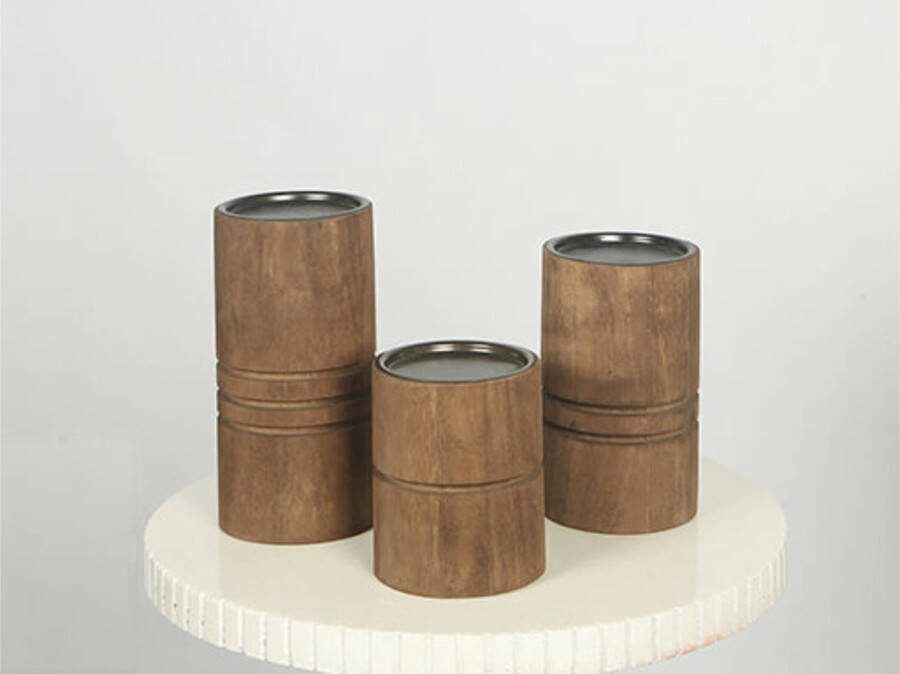 By Mooss Kandelaars en kaarsenhouders houten kaarshouder bruin Hoog 17cm