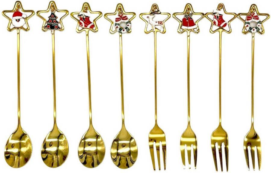 By Peachi Kerstlepeltjes Kerstvorken Serviesset Koffielepels Dessertlepels Theelepels incl. Kerstkaart Speciaal voor Kerst bestekset van 4 luxe vorken en 4 lepel