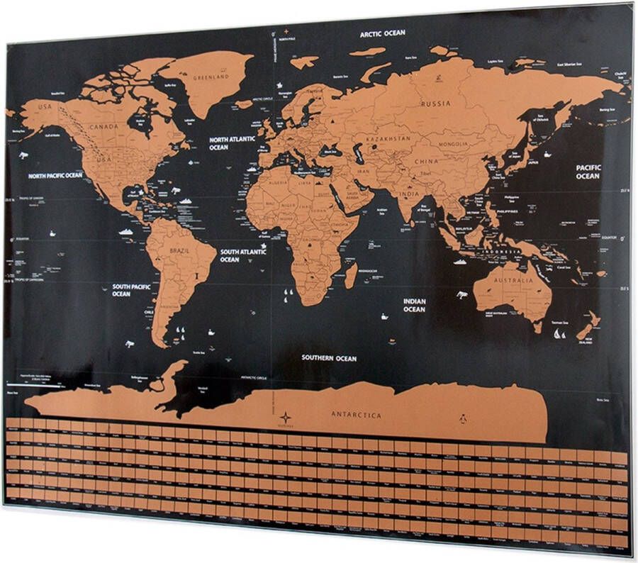 By Qubix Scratch map deluxe kras wereldkaart XL met vlaggen zwart geel Black friday 2022