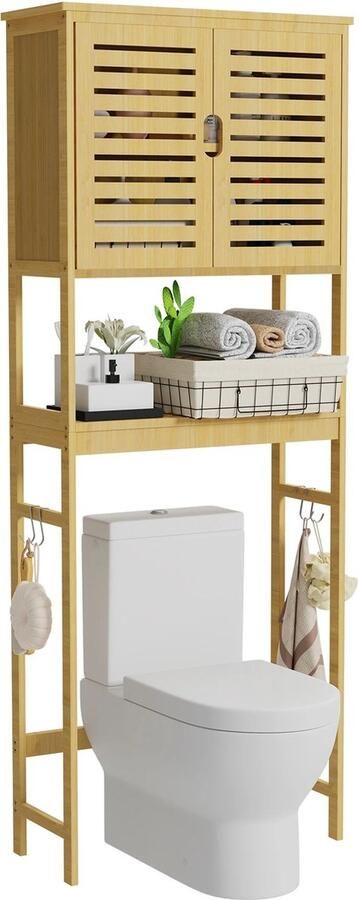 ByBusby Toiletopbergkast Hoge Badkamer organizer Verstelbare Planken Vrijstaande Toiletplank