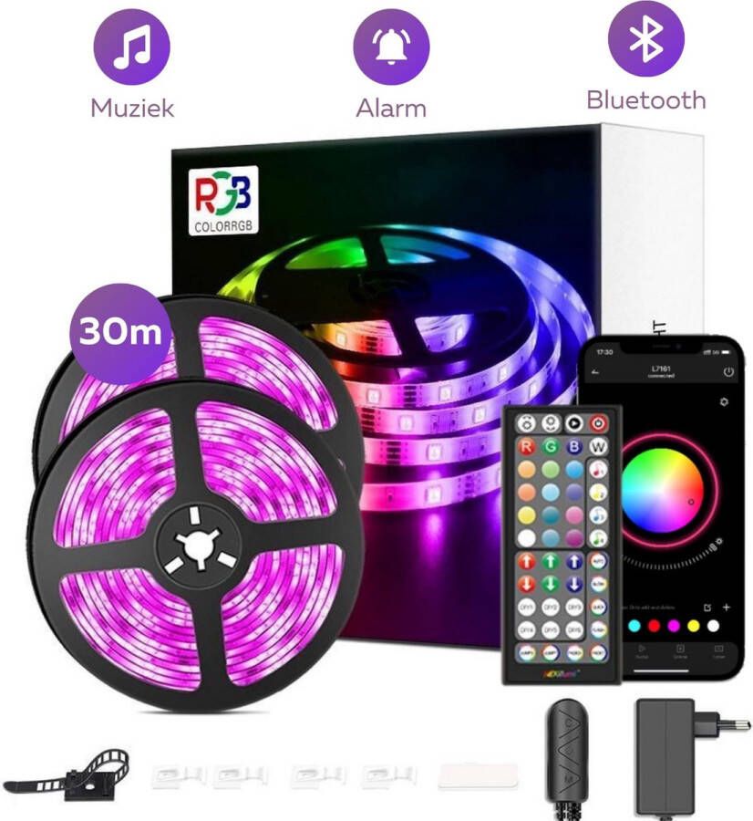 BYER RGB LED Strip Licht 30 Meter Muzieksynchronisatie + Kleurverandering Ingebouwde Microfoon App Bediening + Afstandsbediening Verlichting 5050 RGB Led (5M 10M 15M 20M 30M)