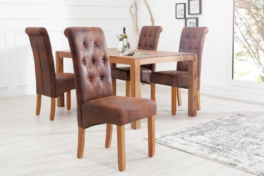 Invicta Interior Elegante stoel CASA vintage bruin met decoratieve knopen massief houten poten 37292