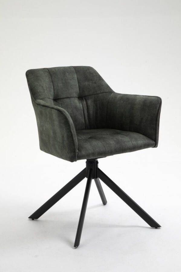 Invicta Interior Design stoel LOFT groen fluweel draaibaar metalen frame zwart met armleuning 42393