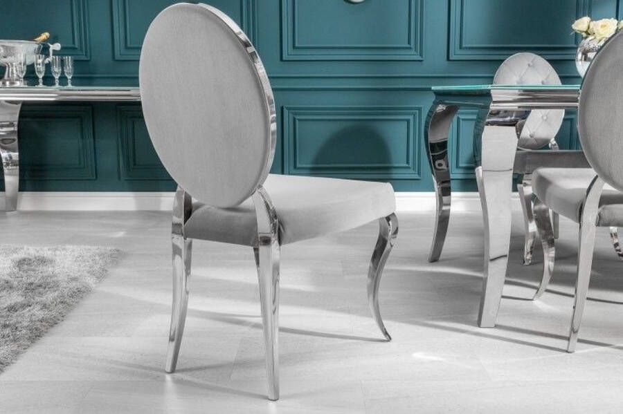 Invicta Interior Elegante stoel MODERN BAROK edel grijs fluweel met knopen roestvrijstalen poten 38342
