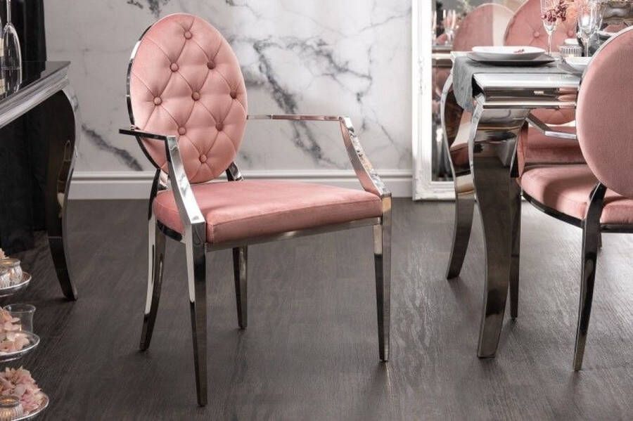 Invicta Interior Elegante stoel MODERN BAROK oudroze fluweel met armleuningen en decoratieve knopen 40799