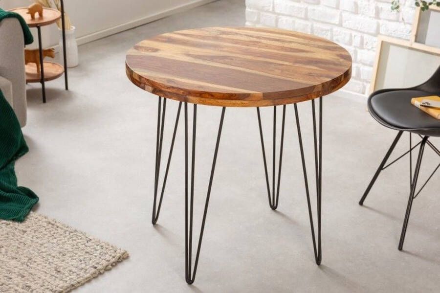 Invicta Interior Ronde massief houten eettafel MAKASSAR 80cm naturel zwarte Sheesham Haarspeldpoten 40781